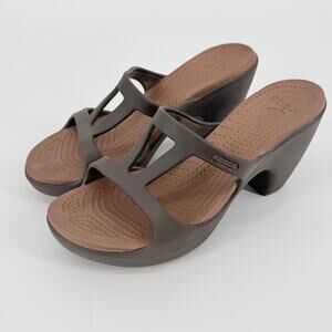 Crocs Cyprus Li Heeled Slip On Platform Sandal 10 Mocha Brown Open Toe Comfort